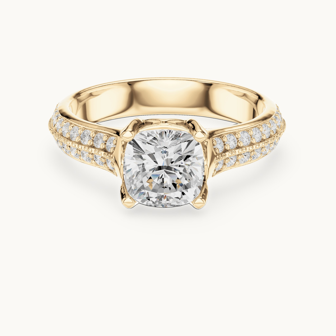 Cushion-cut lab-grown diamond pavé engagement ring in 14K yellow gold, 1.86 CT TW, view 4