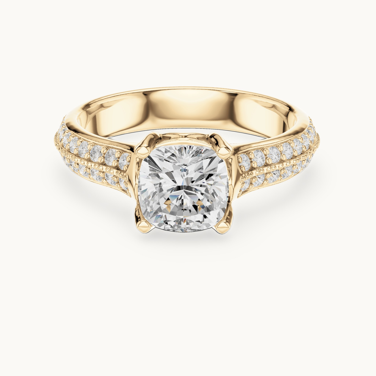 Cushion-cut lab-grown diamond pavé engagement ring in 14K yellow gold, 1.86 CT TW, view 4