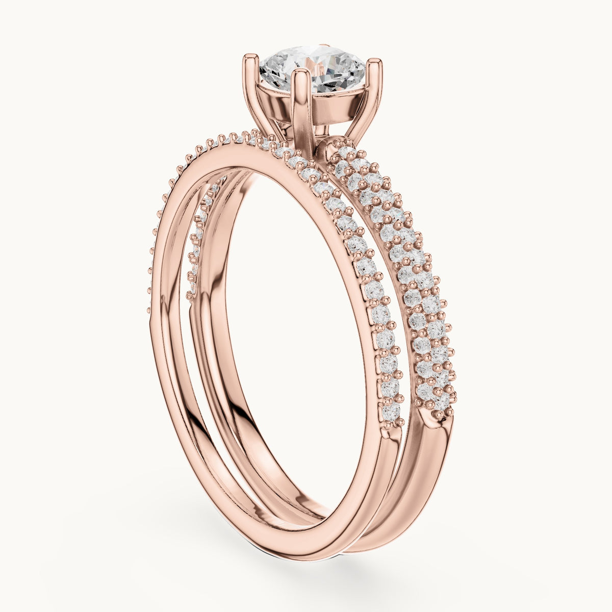 Cushion-cut lab-grown diamond double band engagement ring in rose gold, 1.02 CT TW, view 1