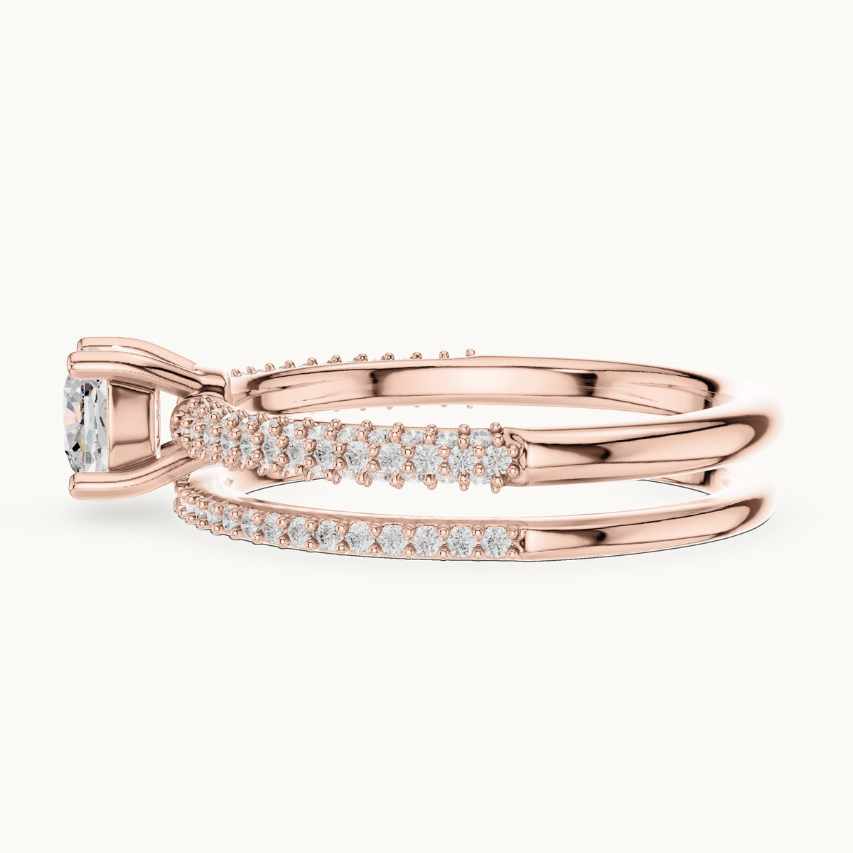 Cushion-cut lab-grown diamond double band engagement ring in rose gold, 1.02 CT TW, view 3