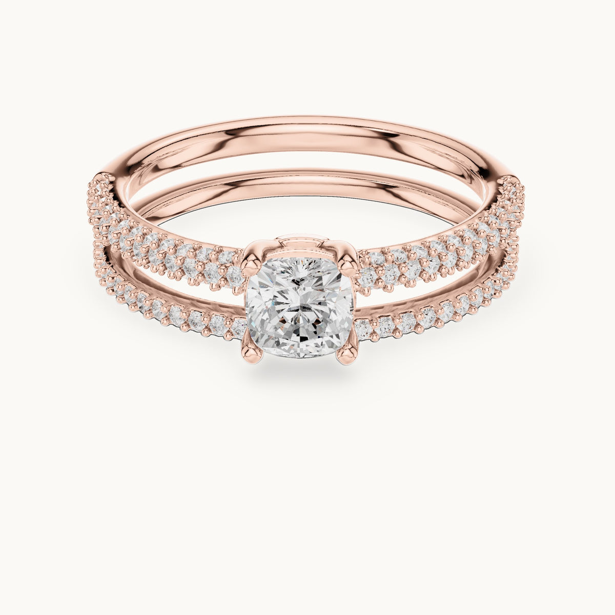 Cushion-cut lab-grown diamond double band engagement ring in rose gold, 1.02 CT TW, view 4