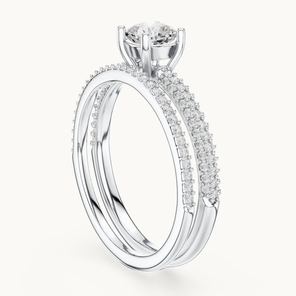 Cushion-cut lab-grown diamond double band engagement ring in white gold, 1.02 CT TW, view 1