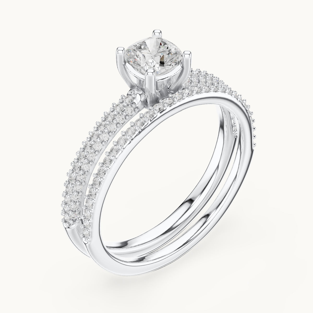 Cushion-cut lab-grown diamond double band engagement ring in white gold, 1.02 CT TW, view 2