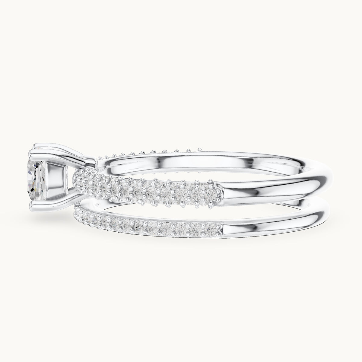 Cushion-cut lab-grown diamond double band engagement ring in white gold, 1.02 CT TW, view 3