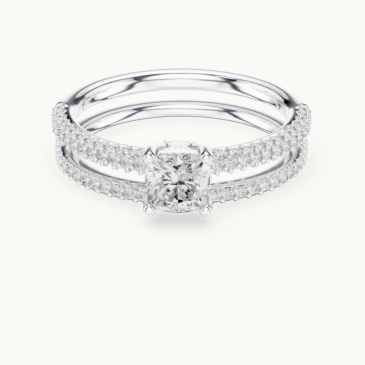 Cushion-cut lab-grown diamond double band engagement ring in white gold, 1.02 CT TW, view 4