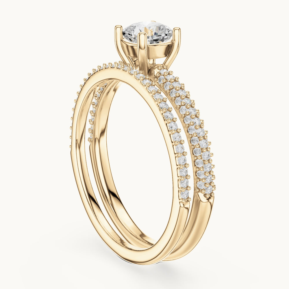 Cushion-cut lab-grown diamond double band engagement ring in yellow gold, 1.02 CT TW, view 1
