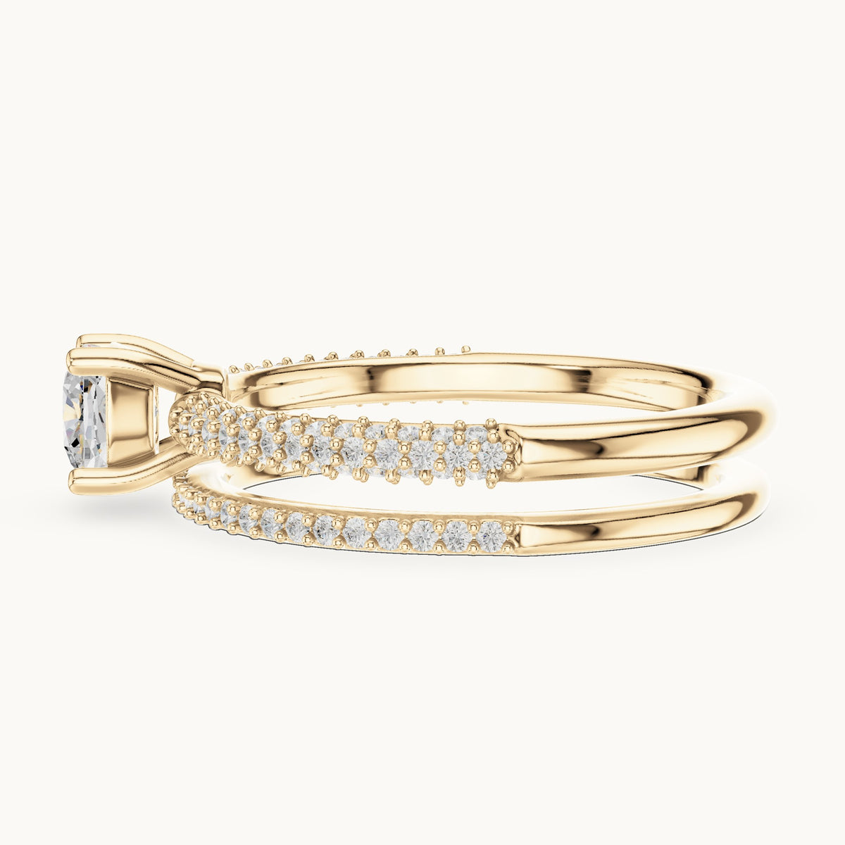 Cushion-cut lab-grown diamond double band engagement ring in yellow gold, 1.02 CT TW, view 3
