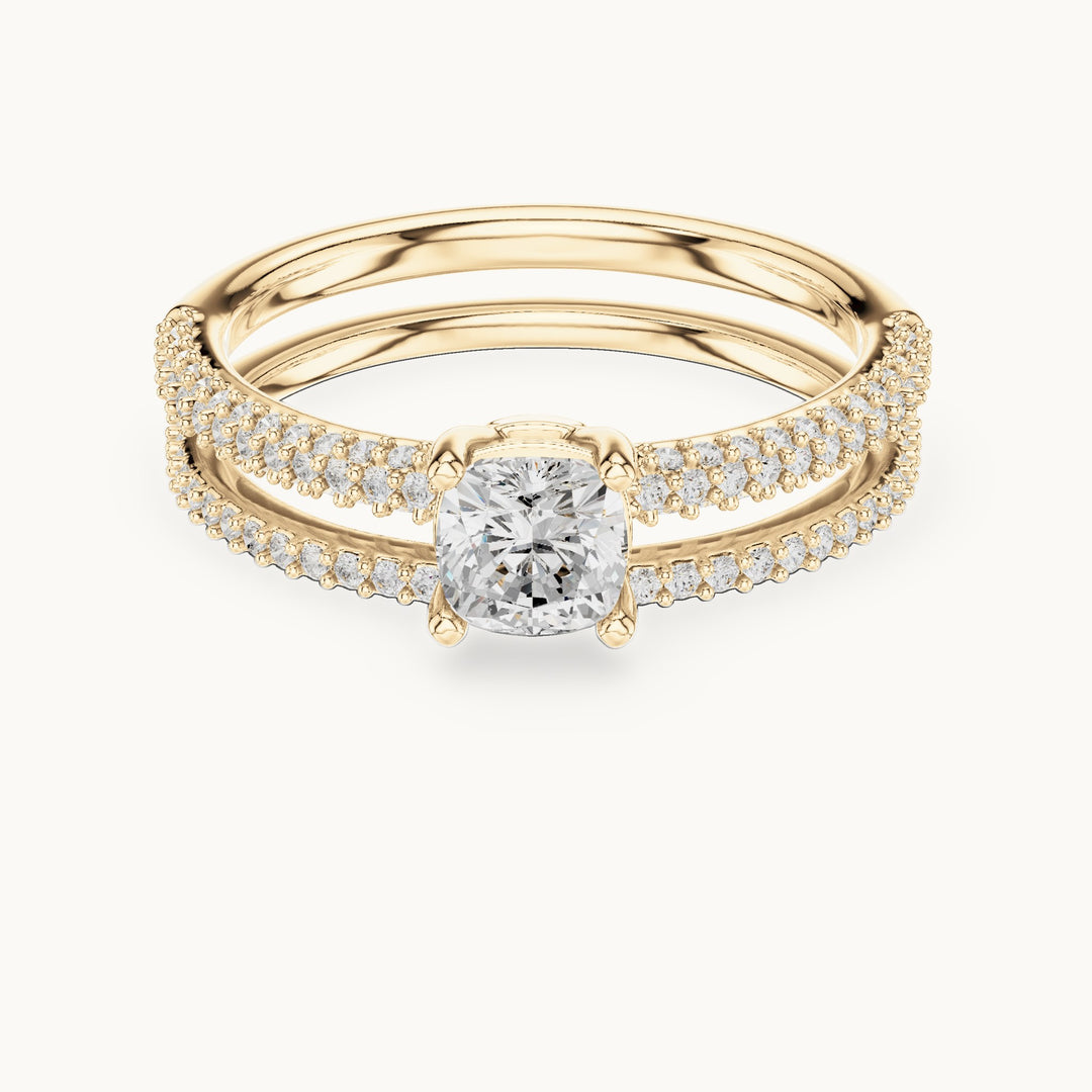 Cushion-cut lab-grown diamond double band engagement ring in yellow gold, 1.02 CT TW, view 4