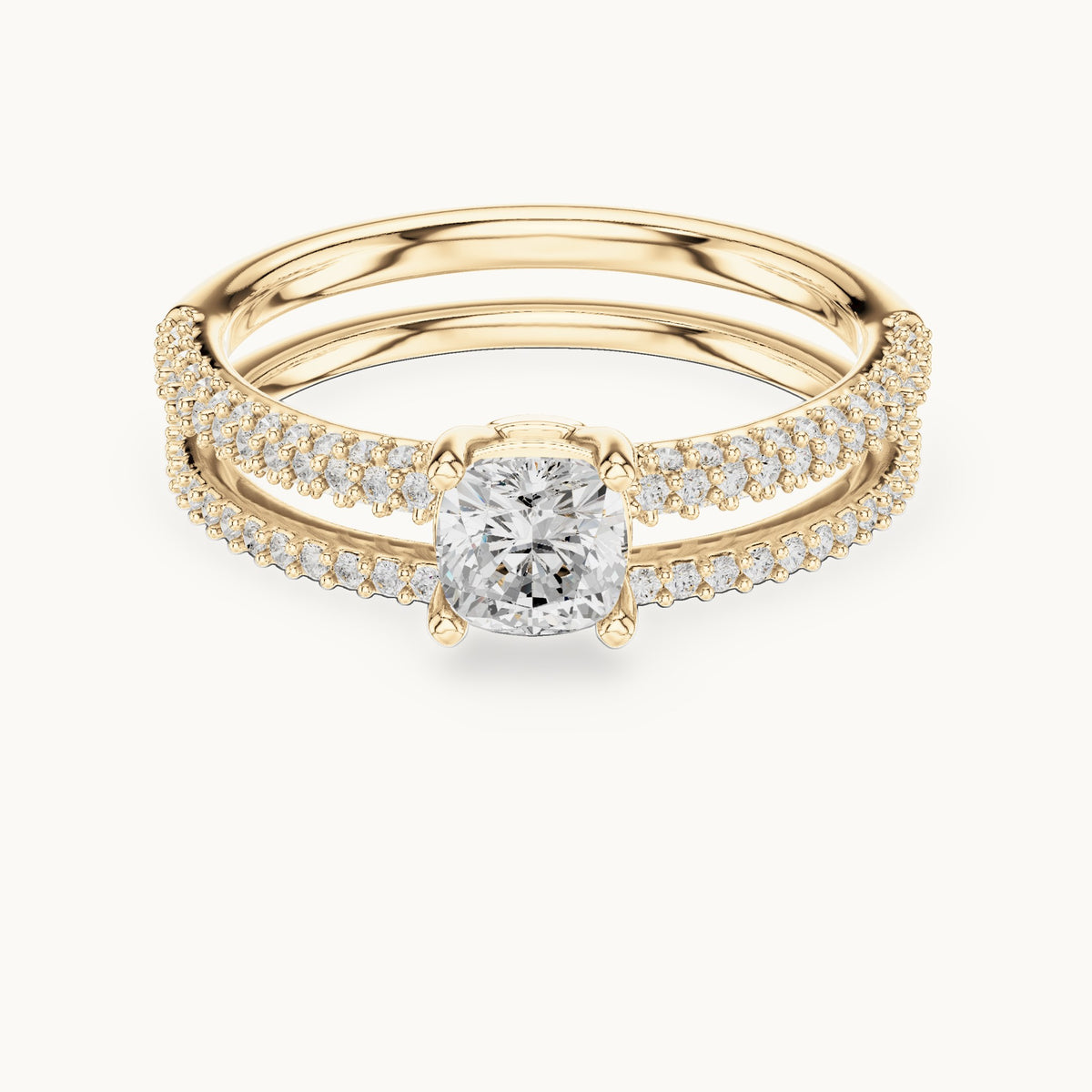 Cushion-cut lab-grown diamond double band engagement ring in yellow gold, 1.02 CT TW, view 4