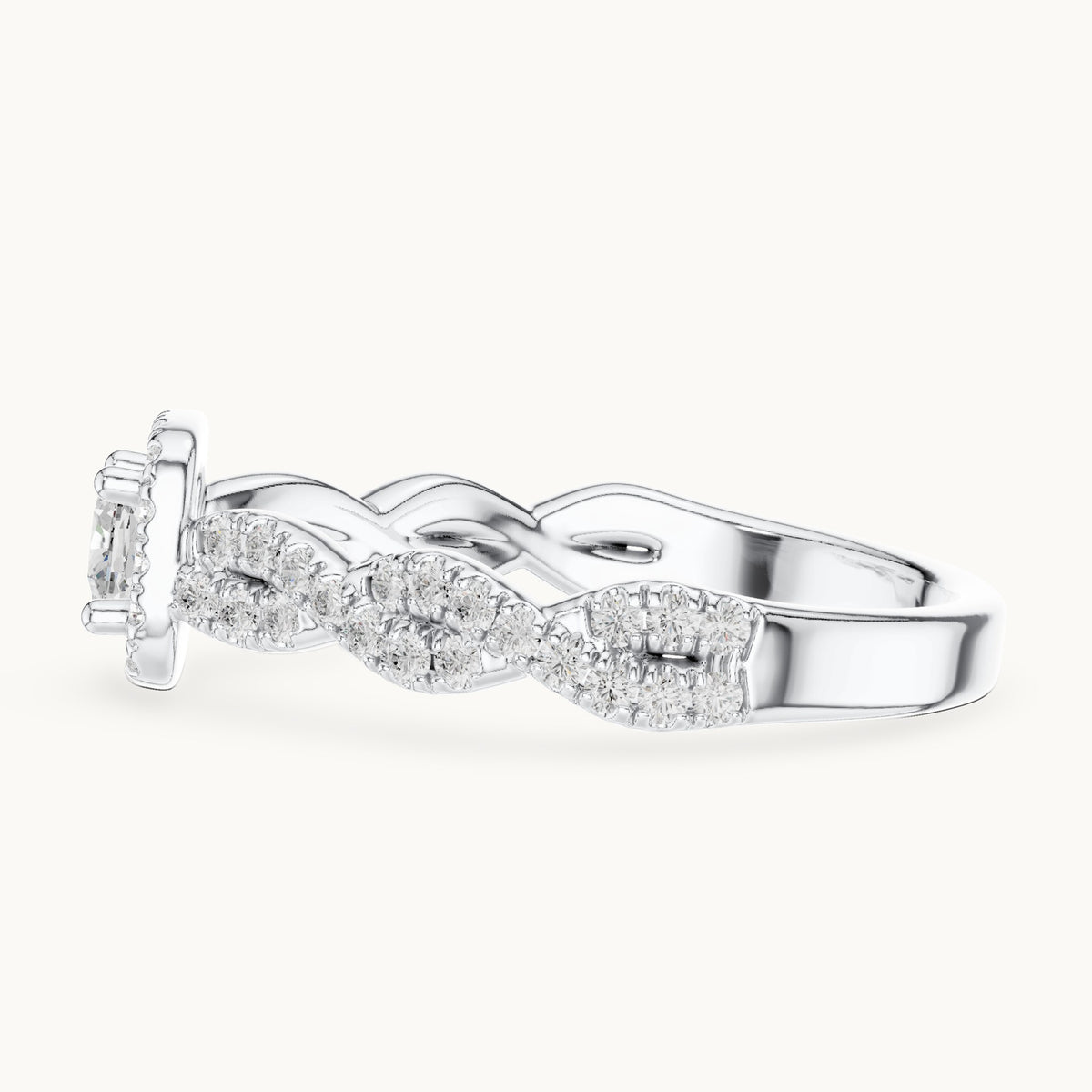 Cushion-cut lab-grown diamond twisted halo engagement ring in white gold, 0.85 CT TW, view 3