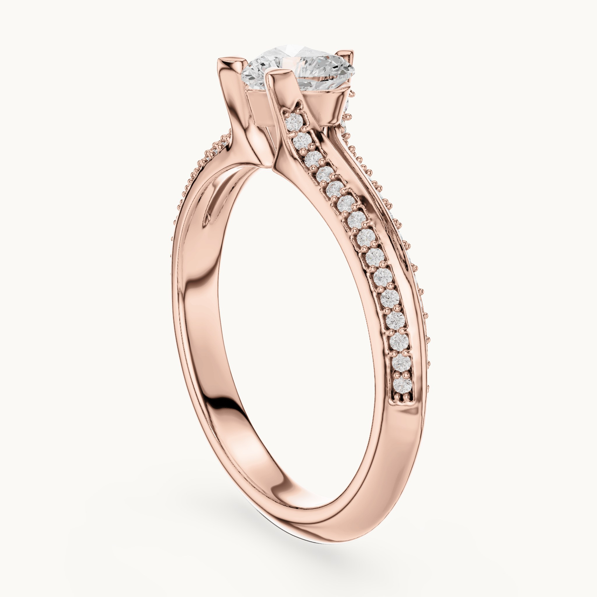 Heart lab-grown diamond pavé engagement ring in 14K rose gold, 0.84 CT TW, view 1