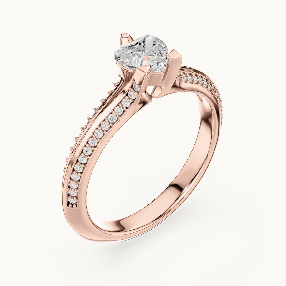 Heart lab-grown diamond pavé engagement ring in 14K rose gold, 0.84 CT TW, view 2