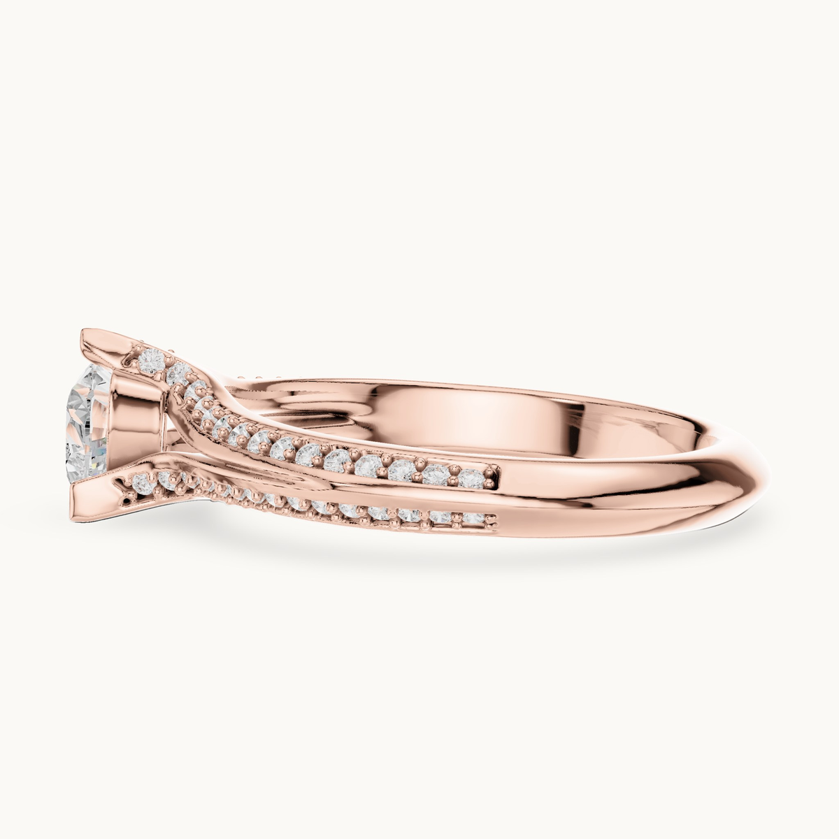 Heart lab-grown diamond pavé engagement ring in 14K rose gold, 0.84 CT TW, view 3
