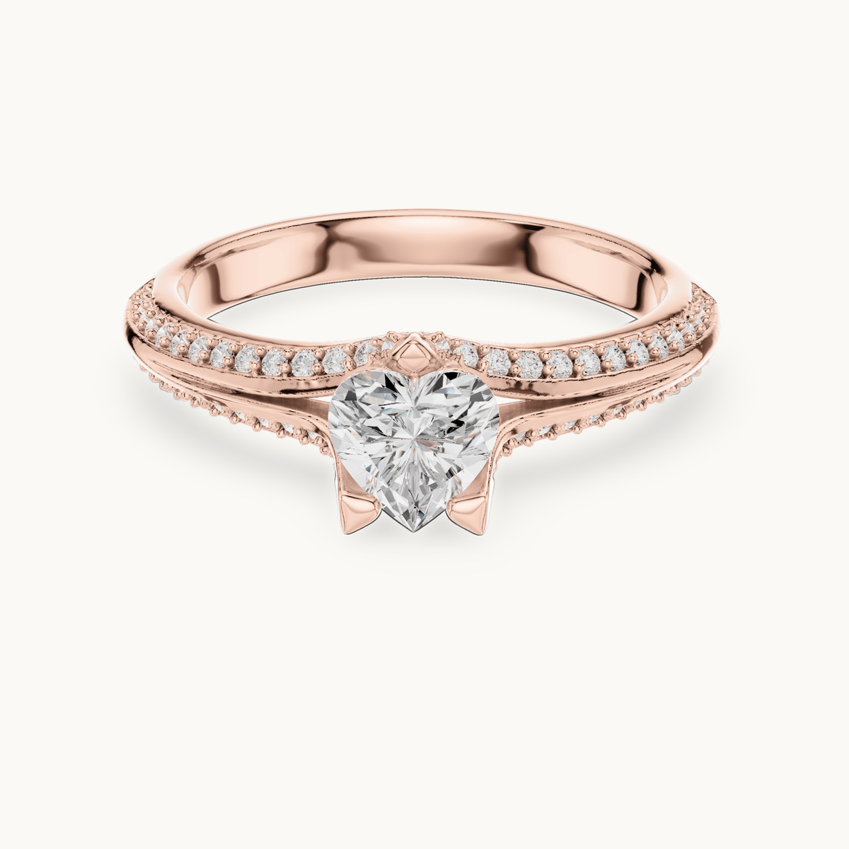 Heart lab-grown diamond pavé engagement ring in 14K rose gold, 0.84 CT TW, view 4