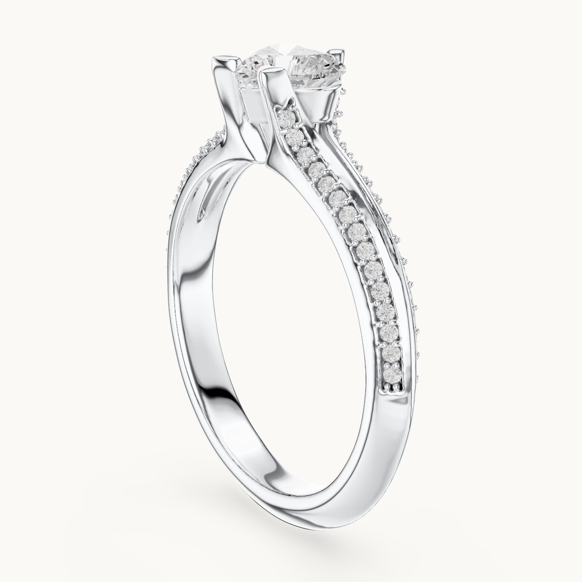 Heart lab-grown diamond pavé engagement ring in 14K white gold, 0.84 CT TW, view 1
