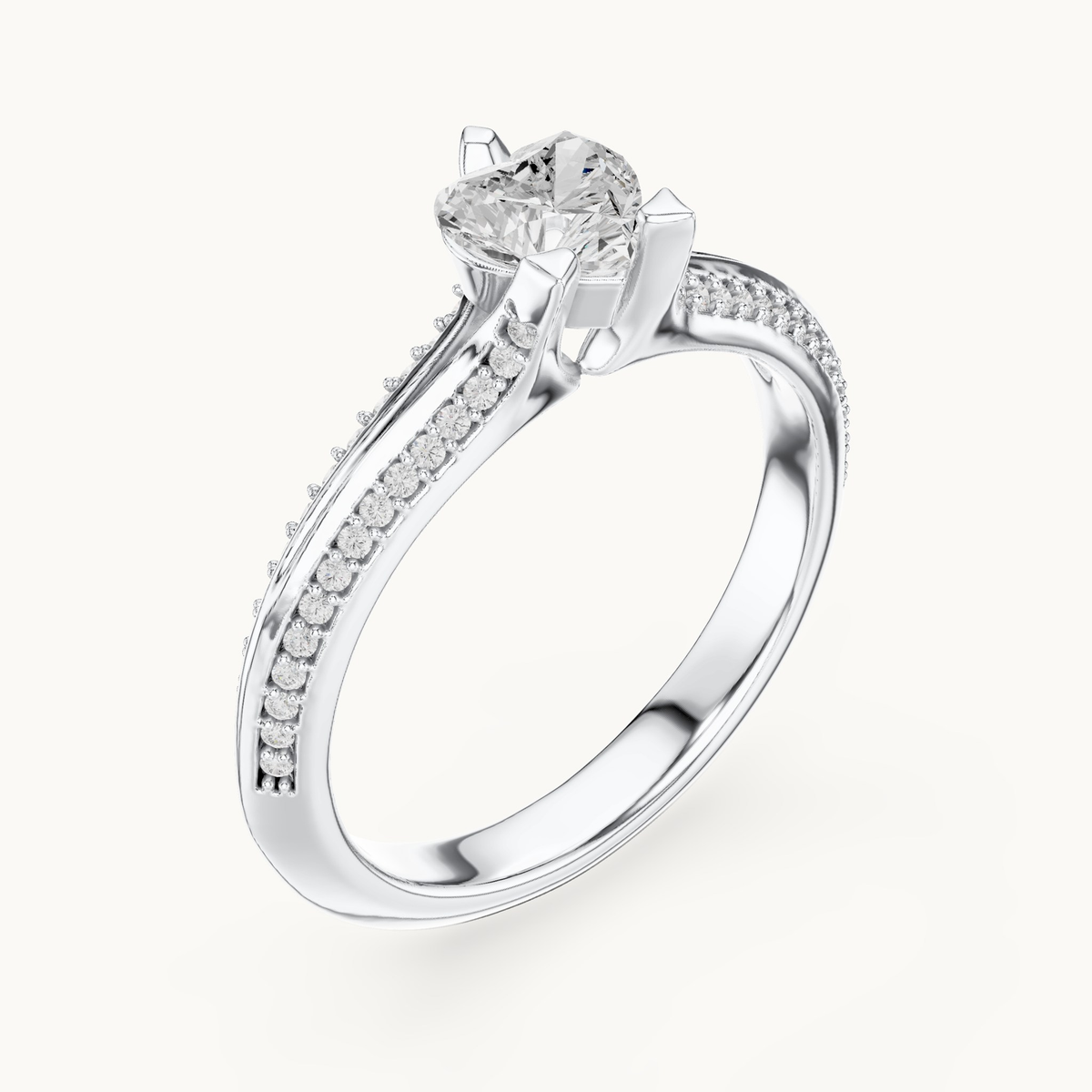 Heart lab-grown diamond pavé engagement ring in 14K white gold, 0.84 CT TW, view 2