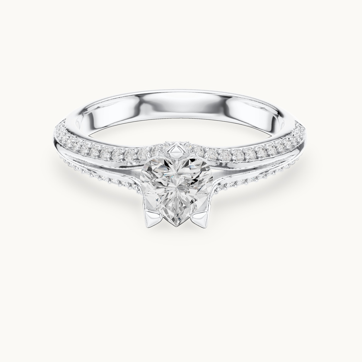 Heart lab-grown diamond pavé engagement ring in 14K white gold, 0.84 CT TW, view 4