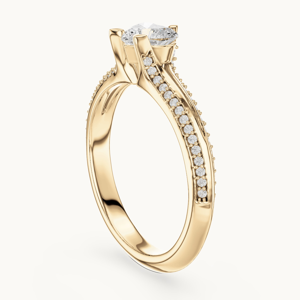 Heart lab-grown diamond pavé engagement ring in 14K yellow gold, 0.84 CT TW, view 1