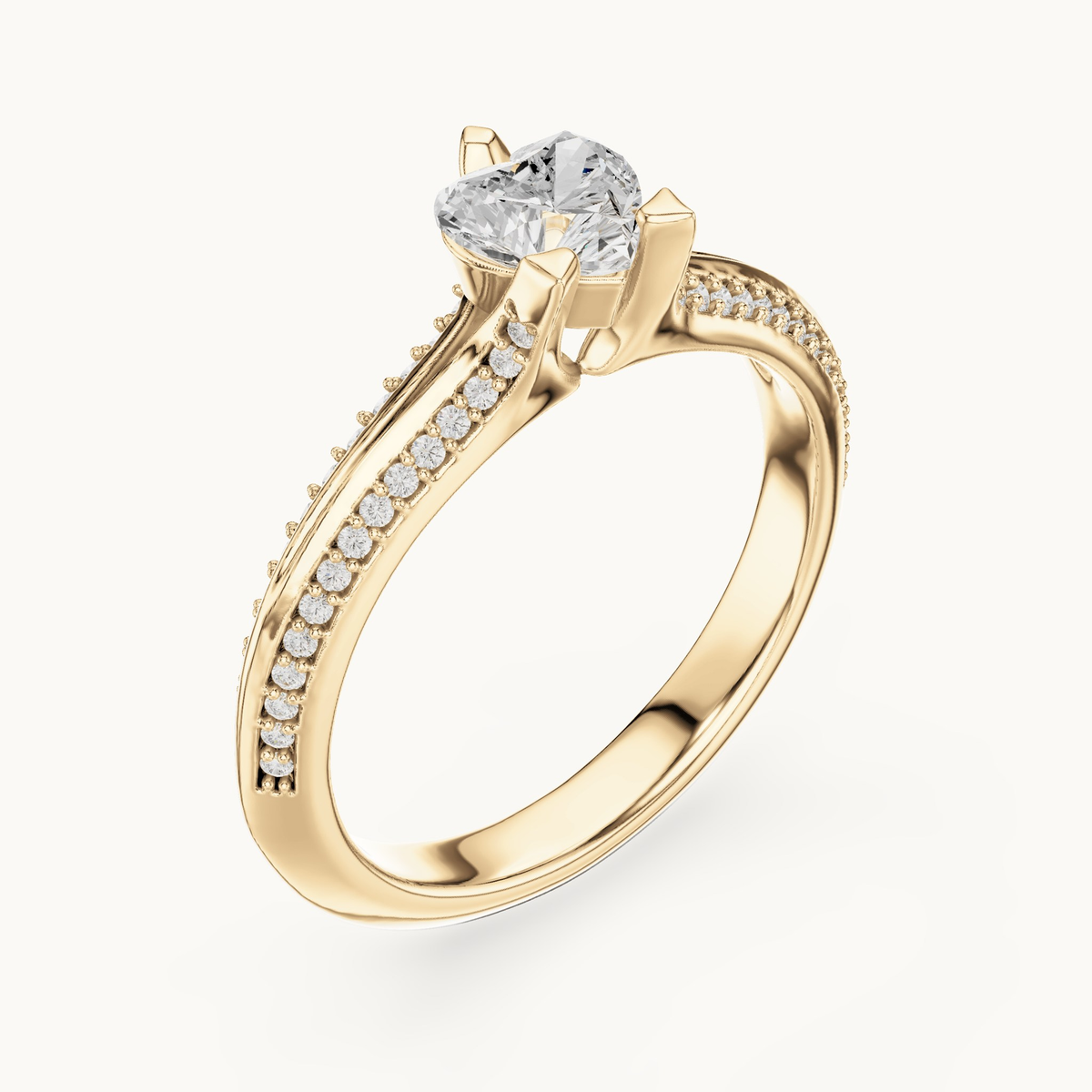 Heart lab-grown diamond pavé engagement ring in 14K yellow gold, 0.84 CT TW, view 2