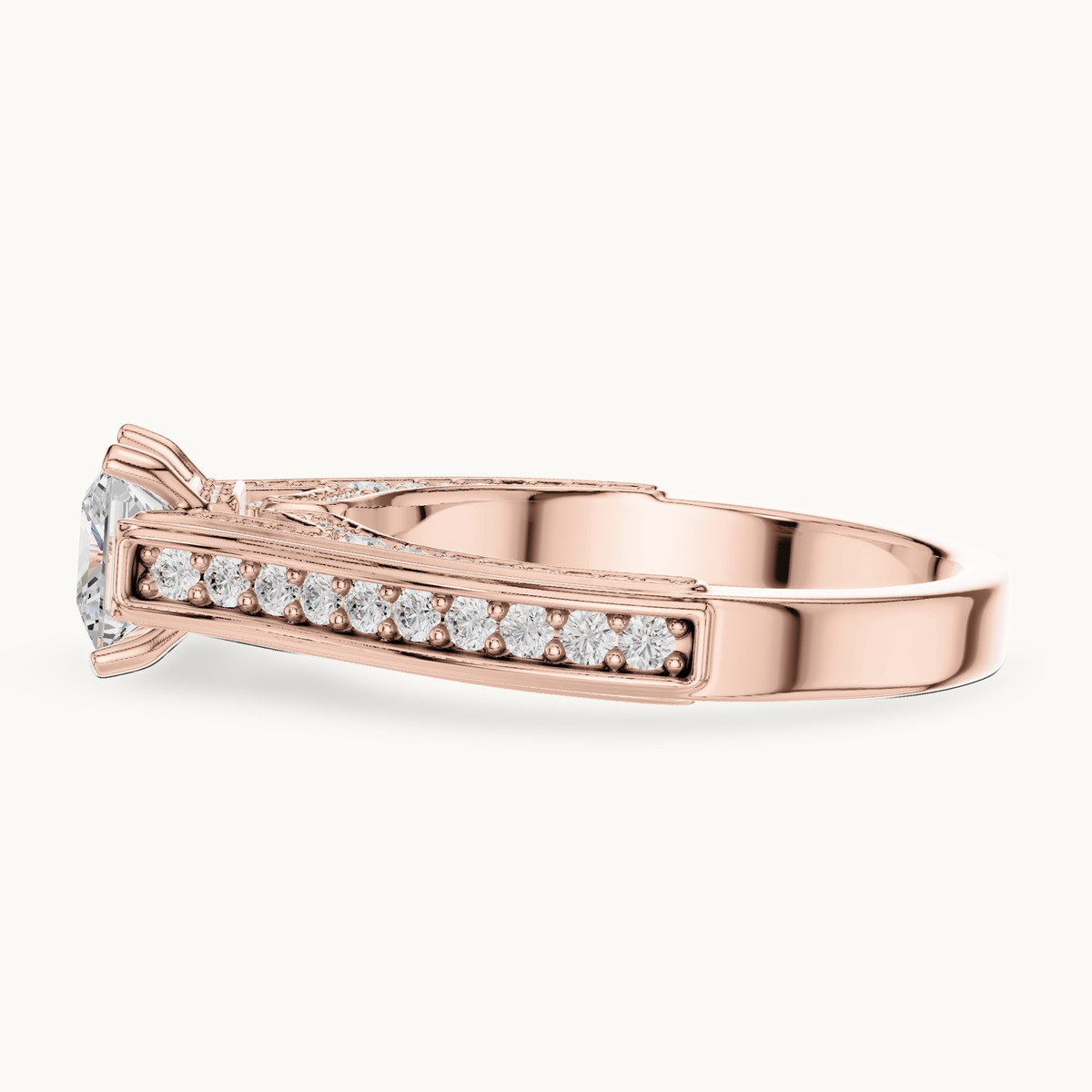 Princess-cut lab-grown diamond split shank pavé engagement ring in 14K rose gold, 1.70 CT TW, view 3