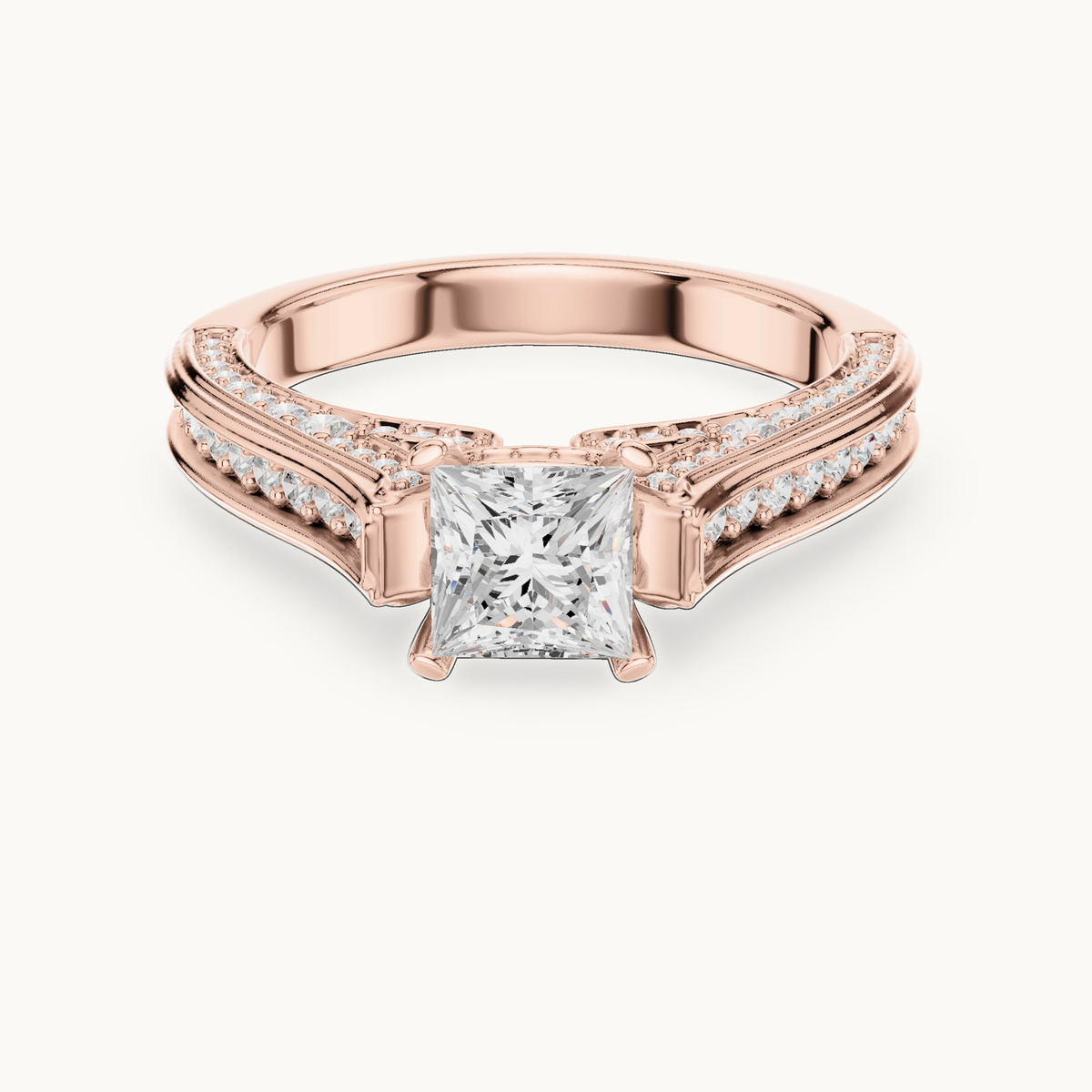 Princess-cut lab-grown diamond split shank pavé engagement ring in 14K rose gold, 1.70 CT TW, view 4