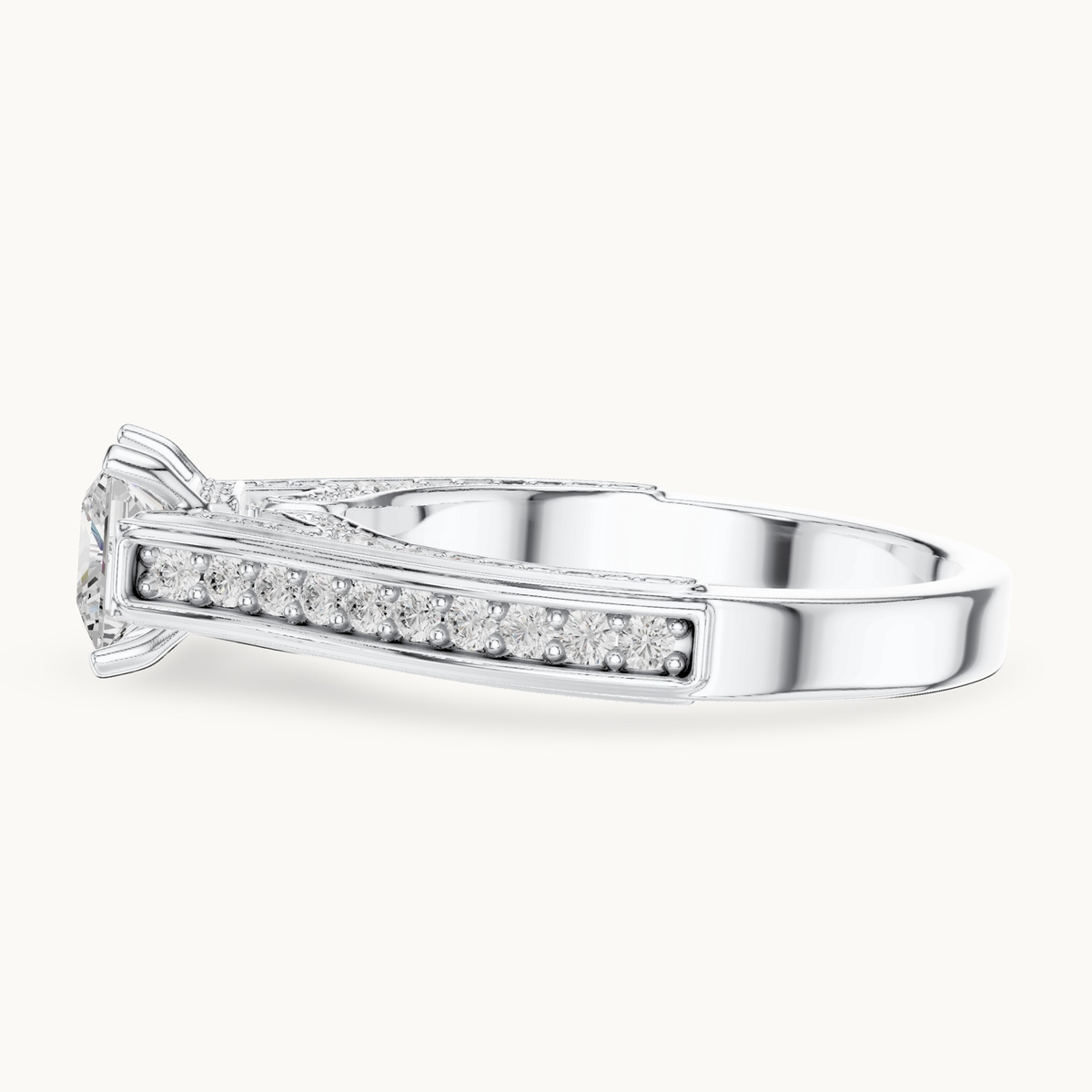 Princess-cut lab-grown diamond split shank pavé engagement ring in 14K white gold, 1.70 CT TW, view 3