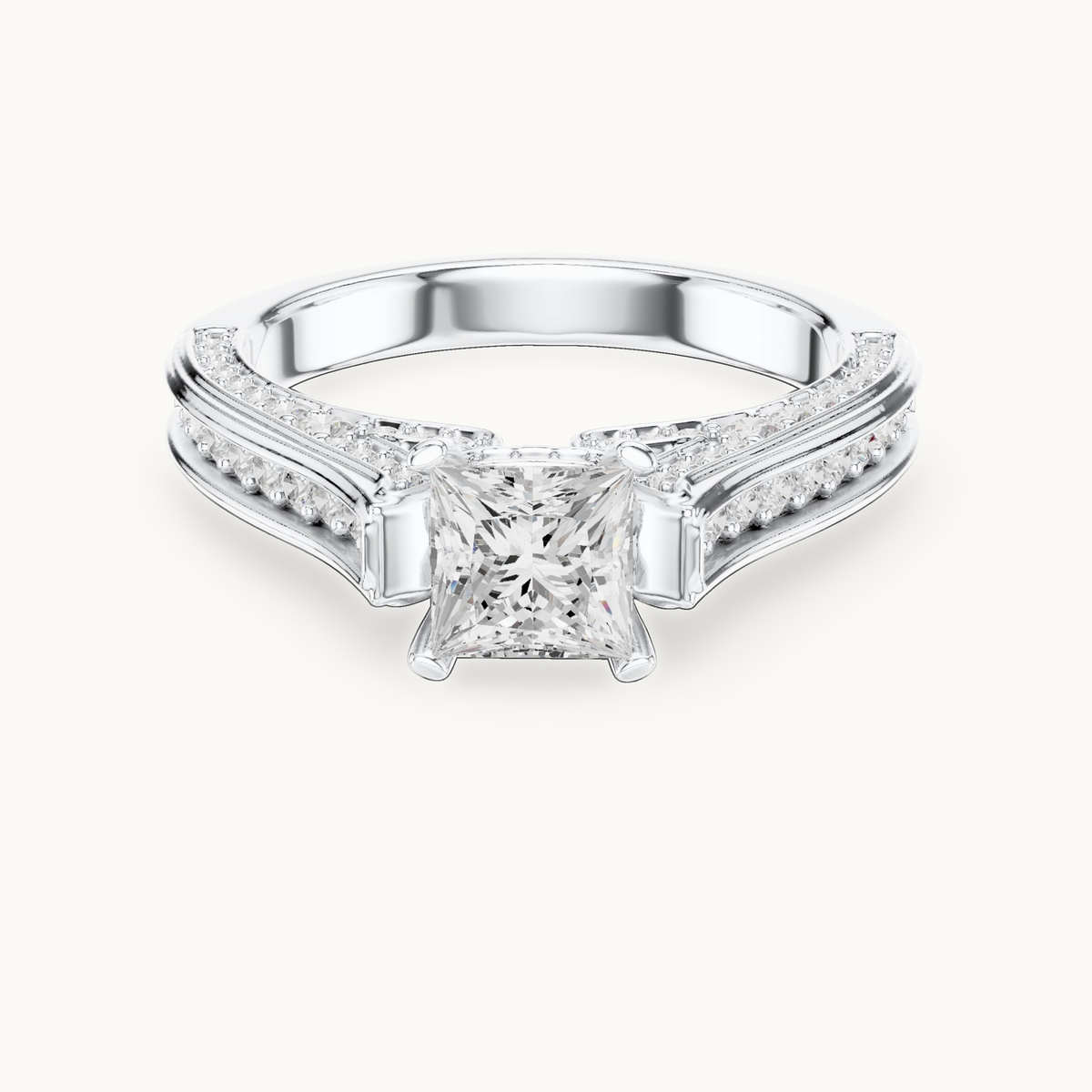 Princess-cut lab-grown diamond split shank pavé engagement ring in 14K white gold, 1.70 CT TW, view 4
