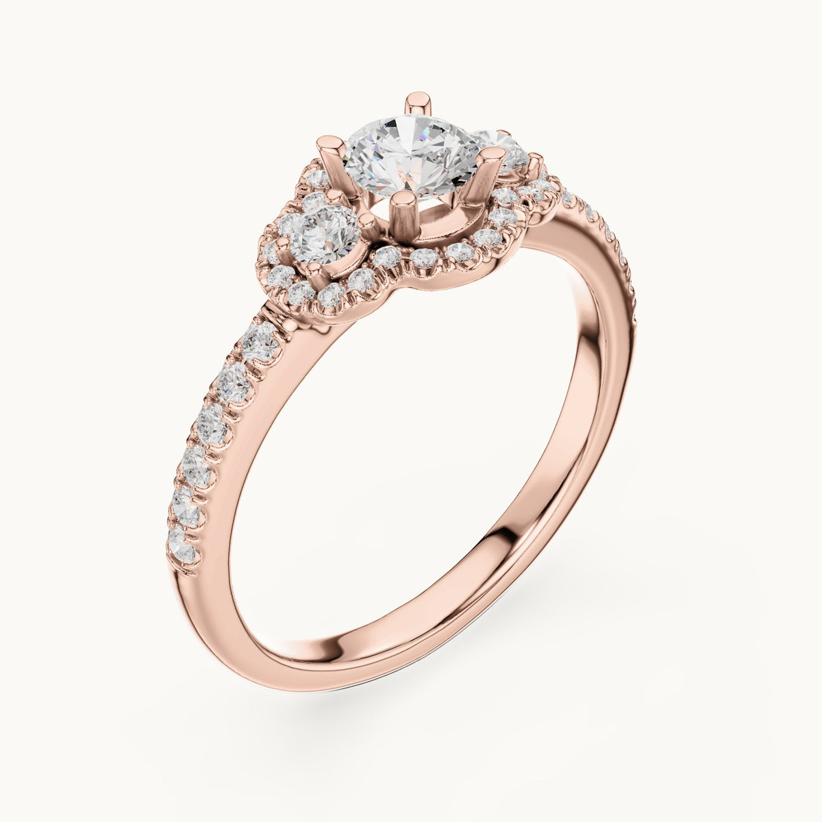 Round lab-grown diamond floral halo engagement ring in rose gold, 0.95 CT TW, view 2