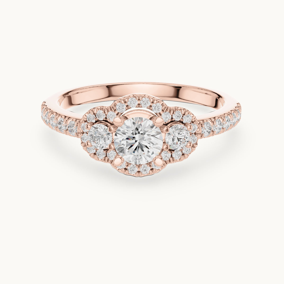 Round lab-grown diamond floral halo engagement ring in rose gold, 0.95 CT TW, view 4