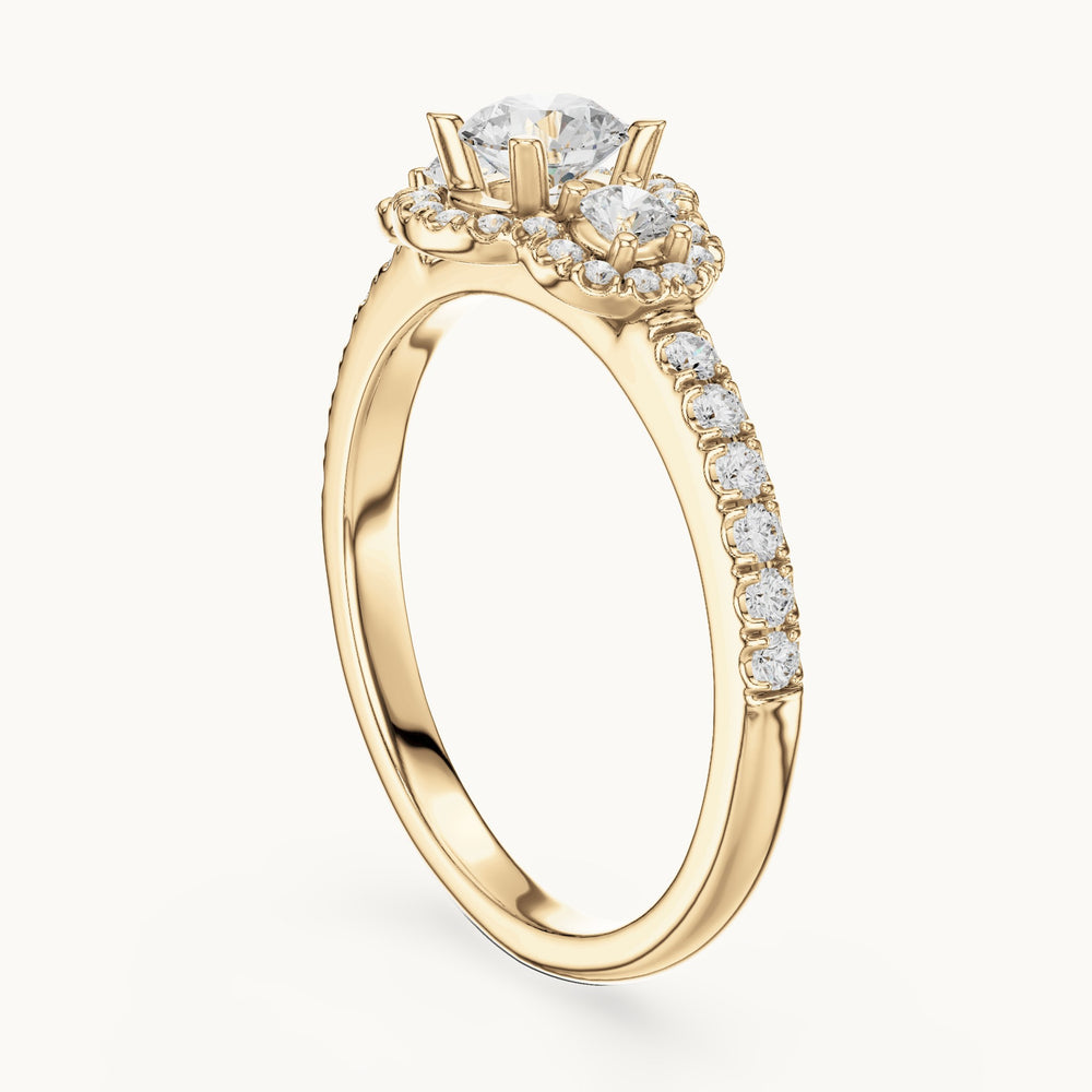 Round lab-grown diamond floral halo engagement ring in yellow gold, 0.95 CT TW, view 1