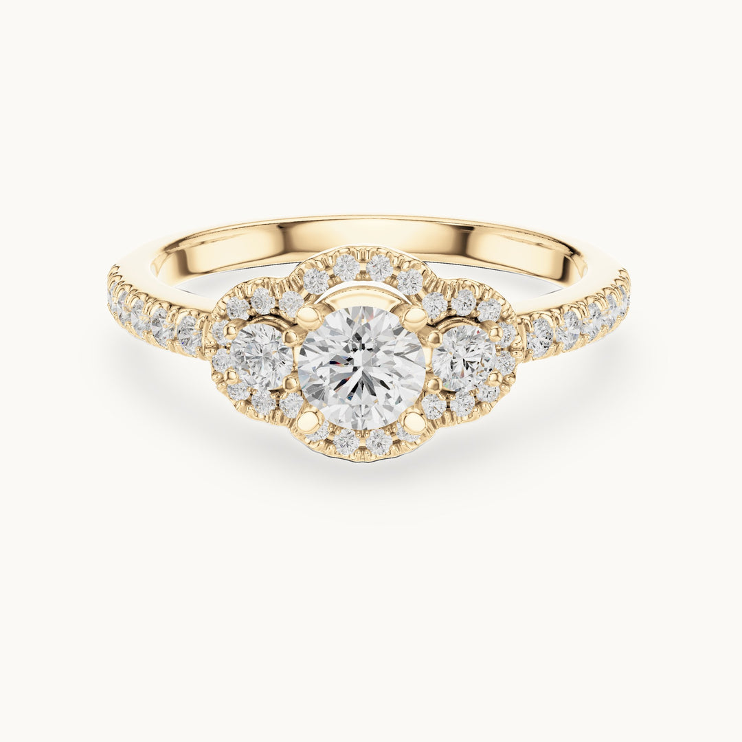 Round lab-grown diamond floral halo engagement ring in yellow gold, 0.95 CT TW, view 4