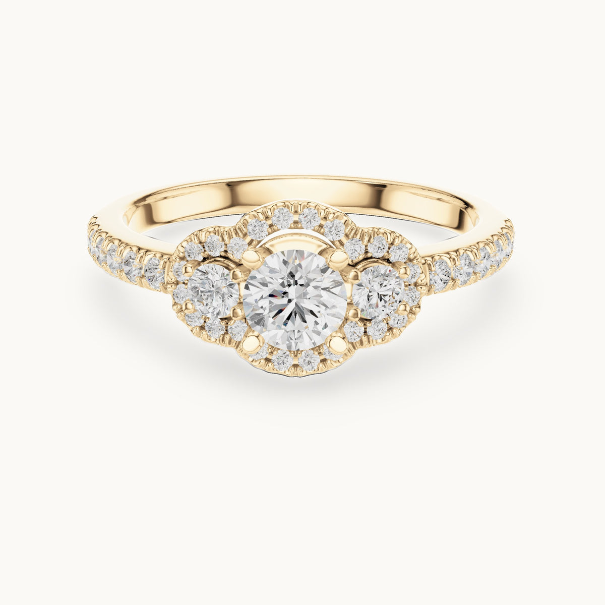 Round lab-grown diamond floral halo engagement ring in yellow gold, 0.95 CT TW, view 4