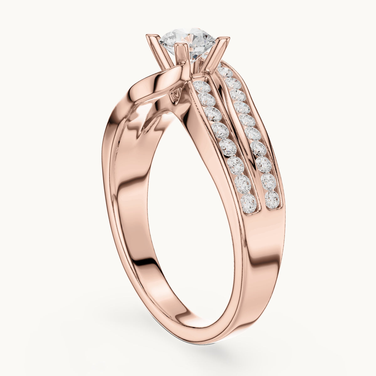 Round lab-grown diamond pavé bypass engagement ring in rose gold, 0.924 CT TW, view 1