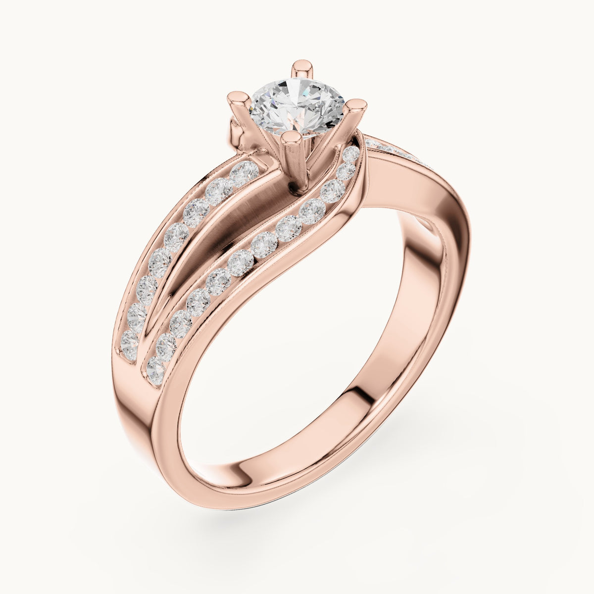 Round lab-grown diamond pavé bypass engagement ring in rose gold, 0.924 CT TW, view 2