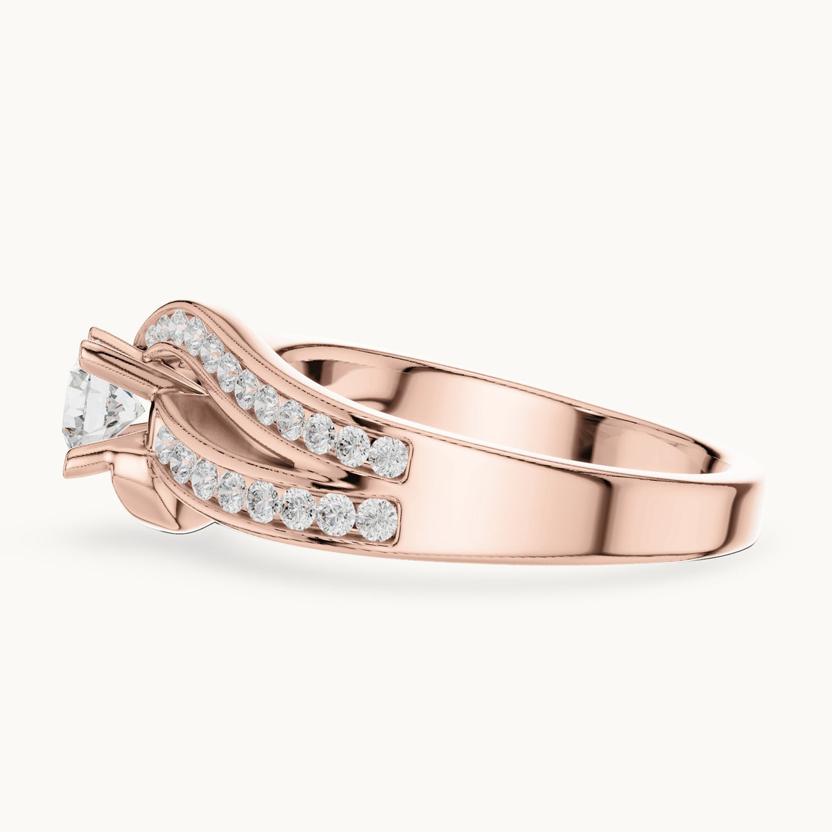 Round lab-grown diamond pavé bypass engagement ring in rose gold, 0.924 CT TW, view 3