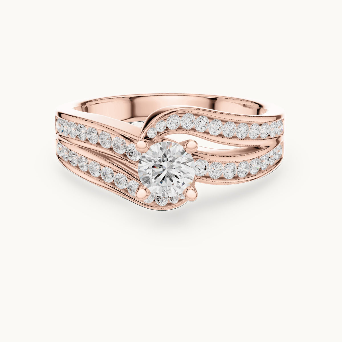 Round lab-grown diamond pavé bypass engagement ring in rose gold, 0.924 CT TW, view 4