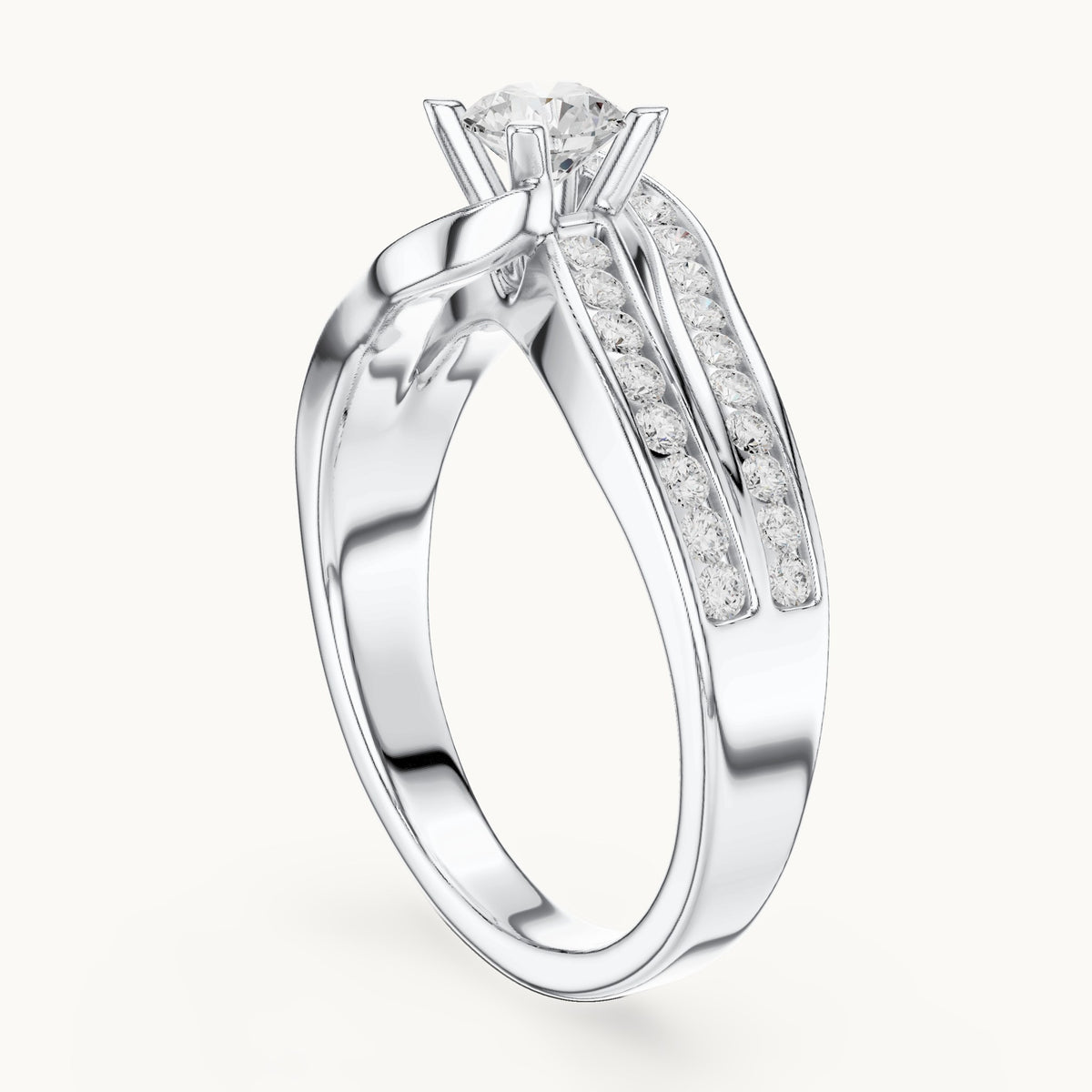 Round lab-grown diamond pavé bypass engagement ring in white gold, 0.924 CT TW, view 1