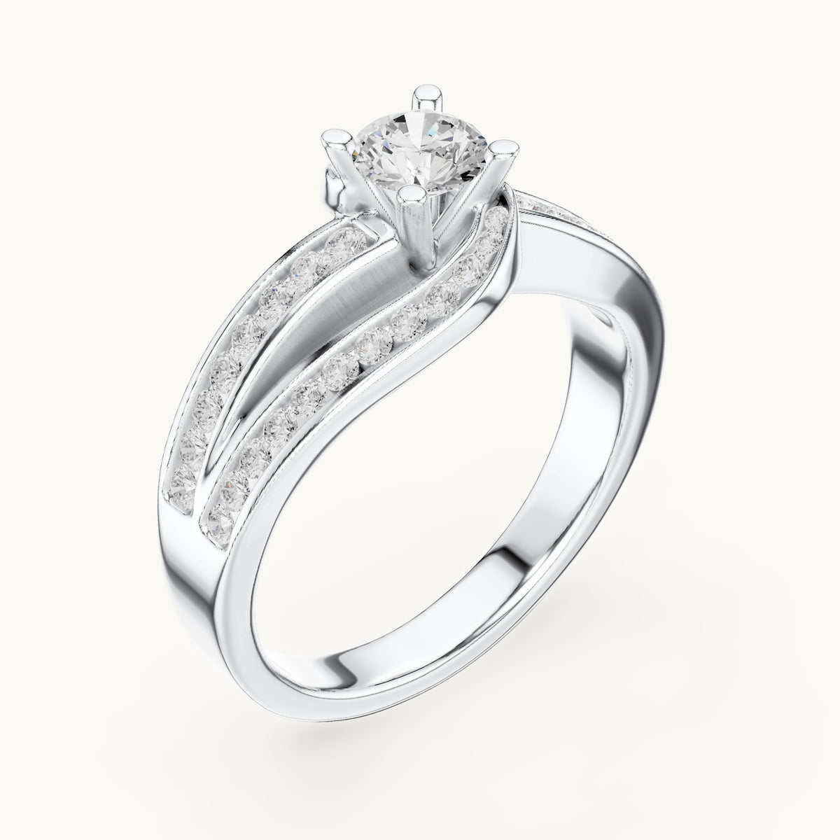 Round lab-grown diamond pavé bypass engagement ring in white gold, 0.924 CT TW, view 2