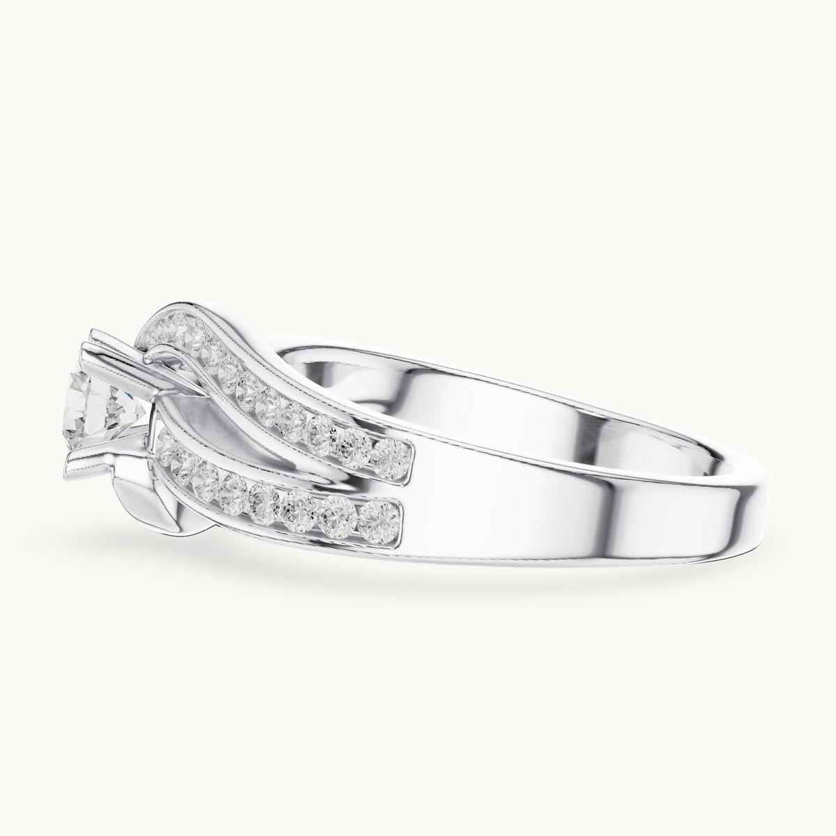 Round lab-grown diamond pavé bypass engagement ring in white gold, 0.924 CT TW, view 3