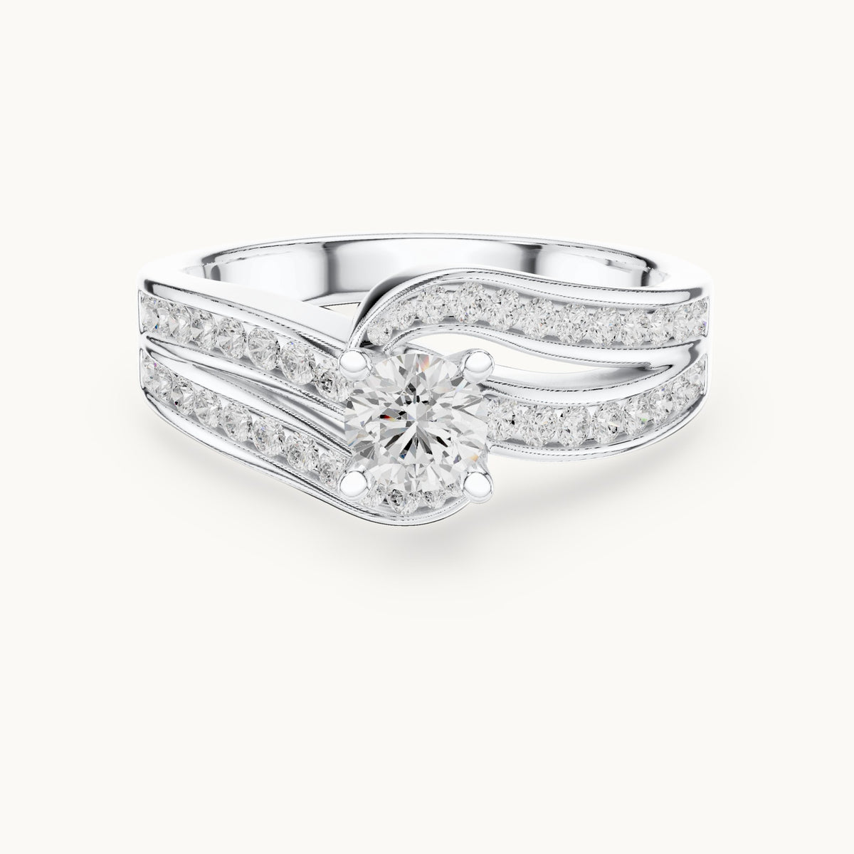 Round lab-grown diamond pavé bypass engagement ring in white gold, 0.924 CT TW, view 4