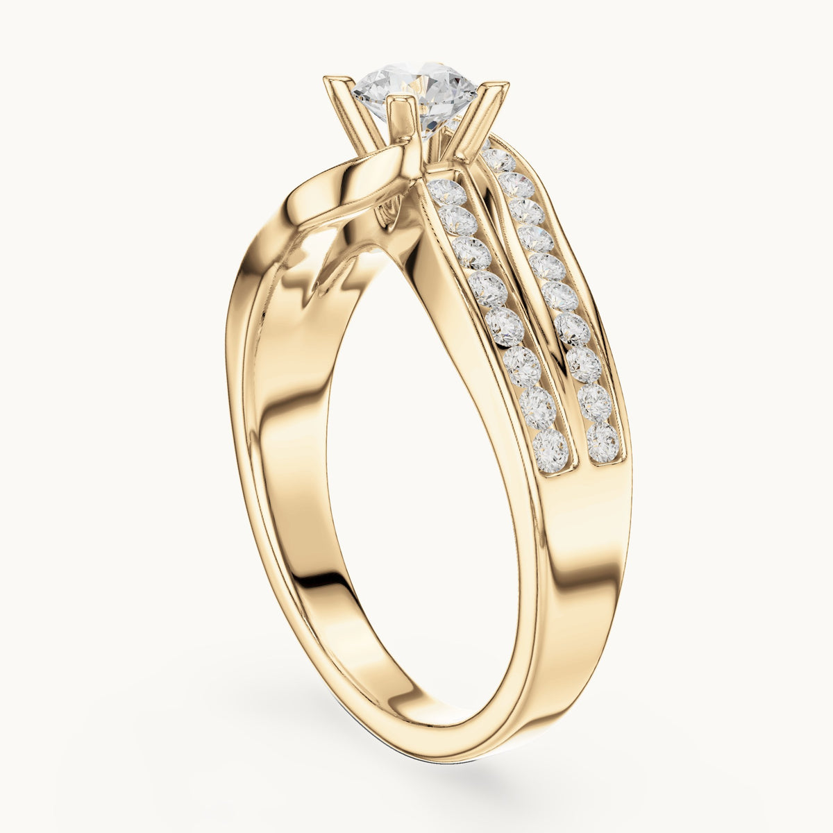 Round lab-grown diamond pavé bypass engagement ring in yellow gold, 0.924 CT TW, view 1