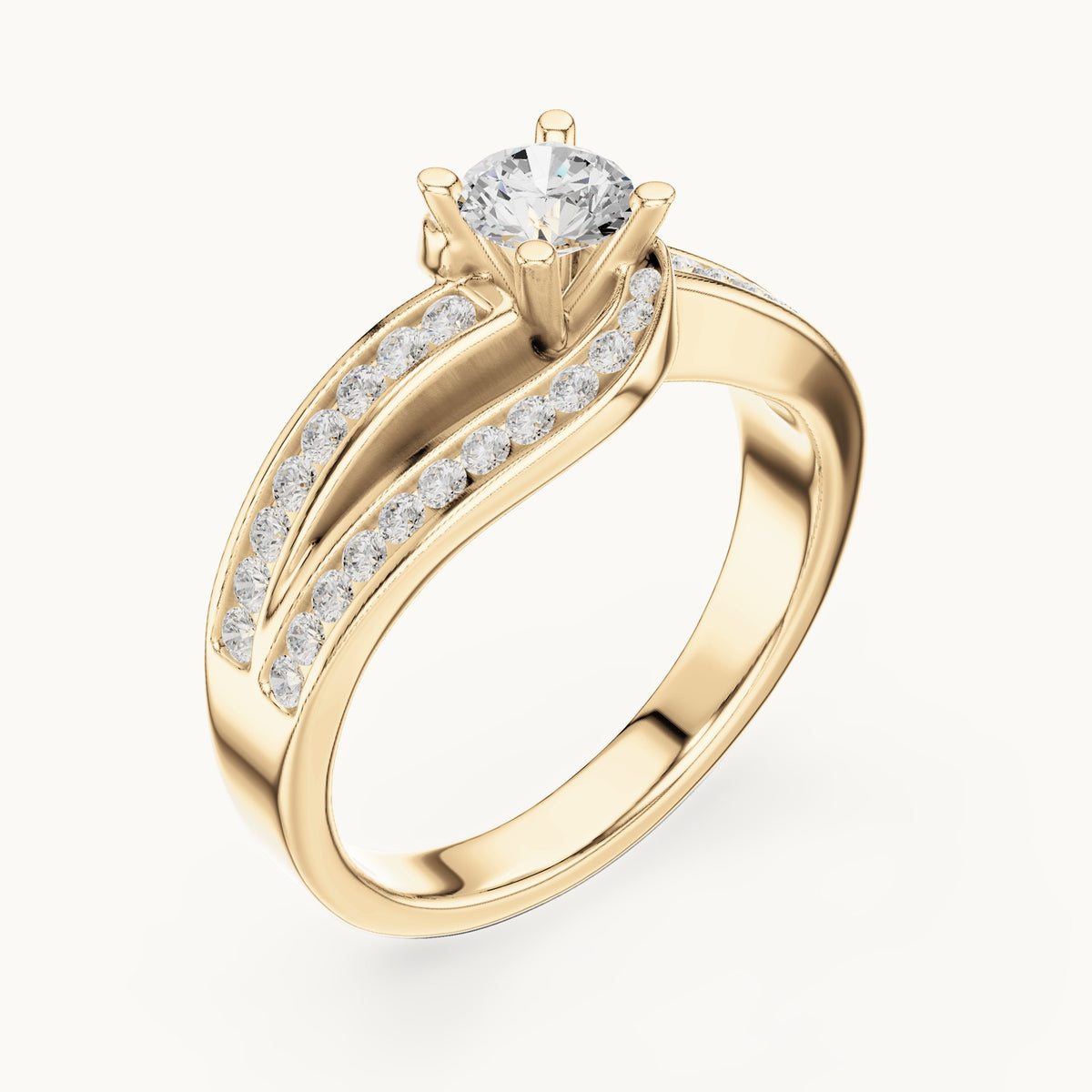 Round lab-grown diamond pavé bypass engagement ring in yellow gold, 0.924 CT TW, view 2