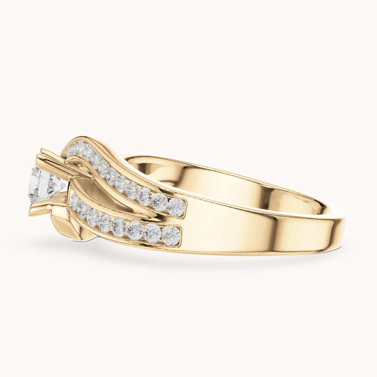 Round lab-grown diamond pavé bypass engagement ring in yellow gold, 0.924 CT TW, view 3