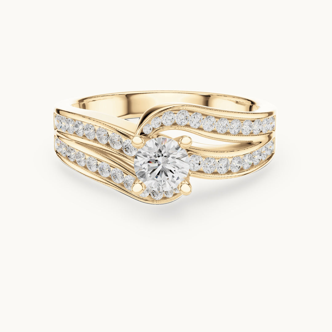 Round lab-grown diamond pavé bypass engagement ring in yellow gold, 0.924 CT TW, view 4