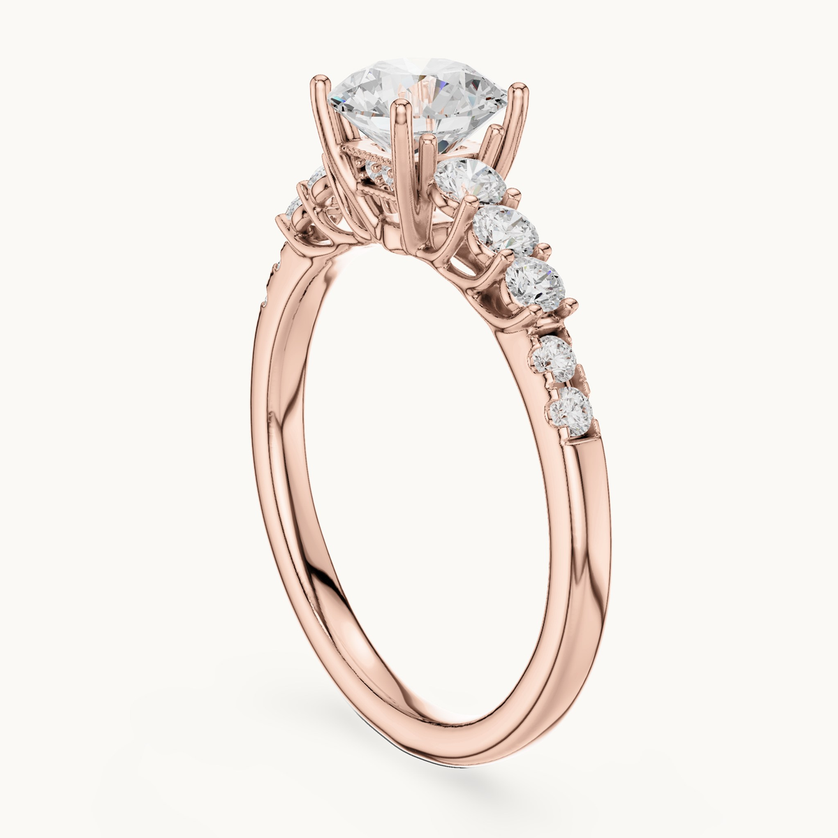 Round lab-grown diamond engagement ring with side stones in 14K rose gold, 1.40 CT TW, view 1