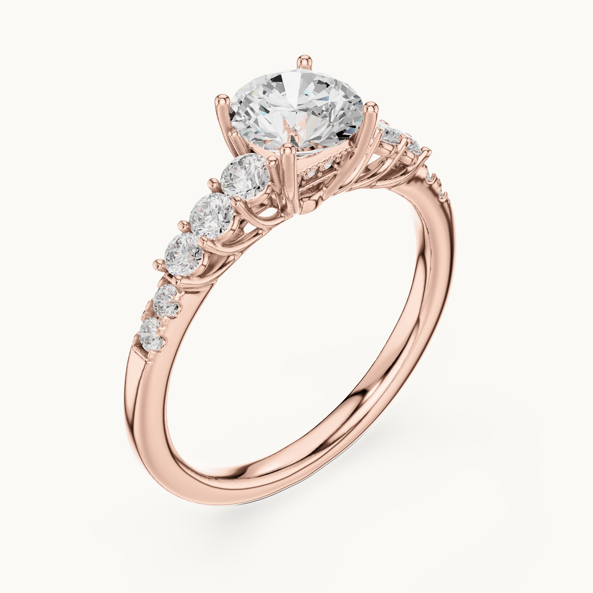 Round lab-grown diamond engagement ring with side stones in 14K rose gold, 1.40 CT TW, view 2