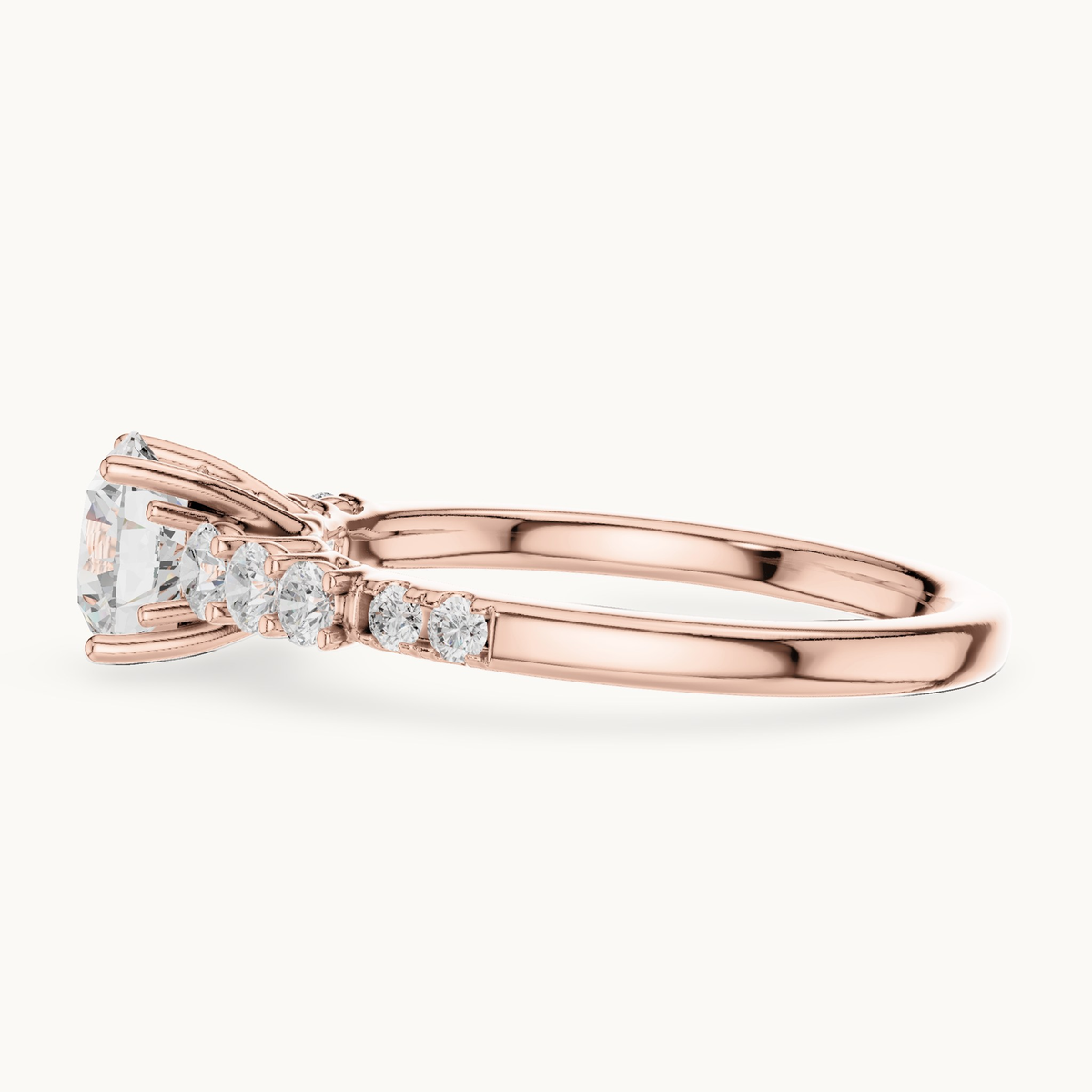 Round lab-grown diamond engagement ring with side stones in 14K rose gold, 1.40 CT TW, view 3