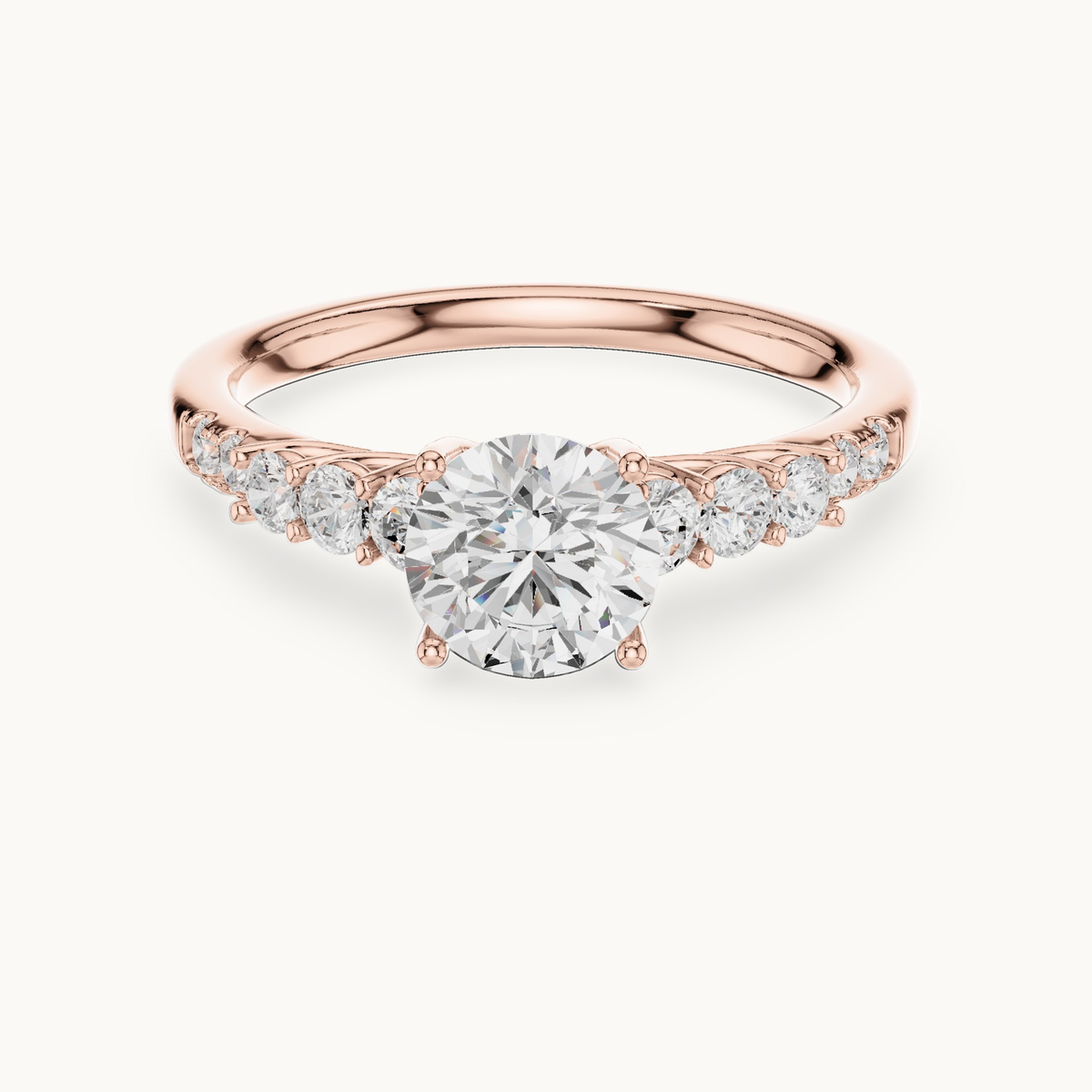 Round lab-grown diamond engagement ring with side stones in 14K rose gold, 1.40 CT TW, view 4