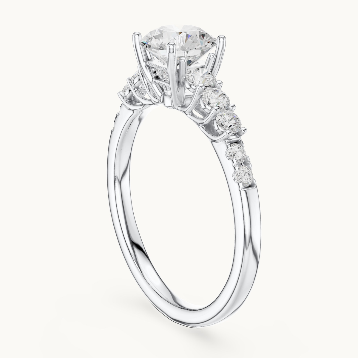 Round lab-grown diamond engagement ring with side stones in 14K white gold, 1.40 CT TW, view 1