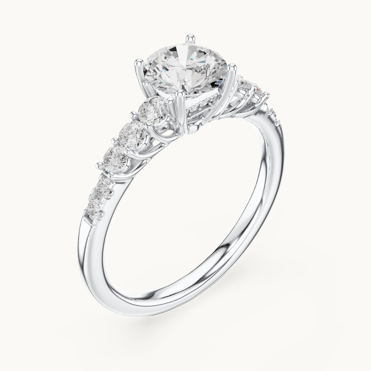Round lab-grown diamond engagement ring with side stones in 14K white gold, 1.40 CT TW, view 2
